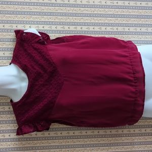 Free People Silk Red Floral Lace Cap Flutter Sleeve Top M